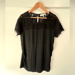 Skies Are Blue black lace maternity top, size M